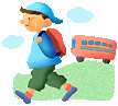 男の子が鞄を背負って道を歩いている画像